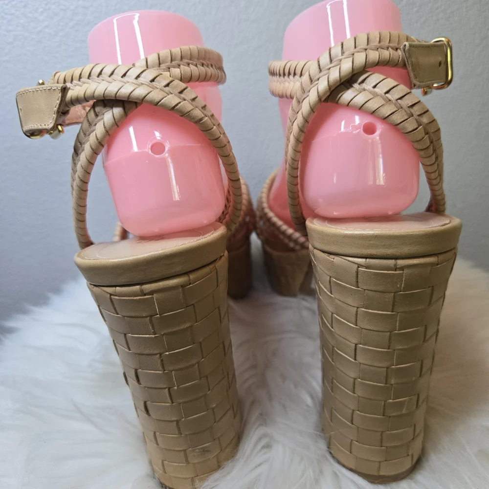 SCHUTZ Tan Braided Leather Platform Sandal